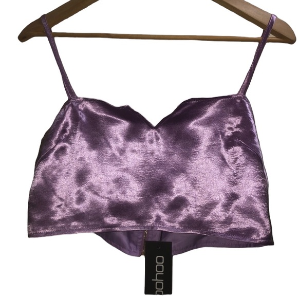Boohoo Lilac Satin Bralet top, Size U.K. 12 - Picture 2 of 7